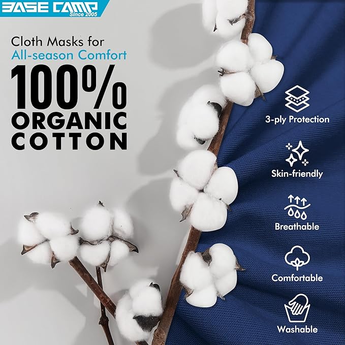 BASE CAMP Reusable Cloth Dust Face Masks 100% Cotton Washable Adjustable - Image 4