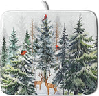 Pine Tree Dish Drying Mat for Kitchen Counter 16x18 Inch Forest Deer Absorbent by Giwawa