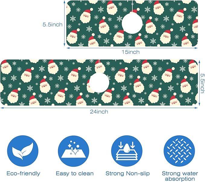 Christmas Kitchen Sink Splash Guard Mat Santa Claus and Snowflakes Sink Splash - Image 3