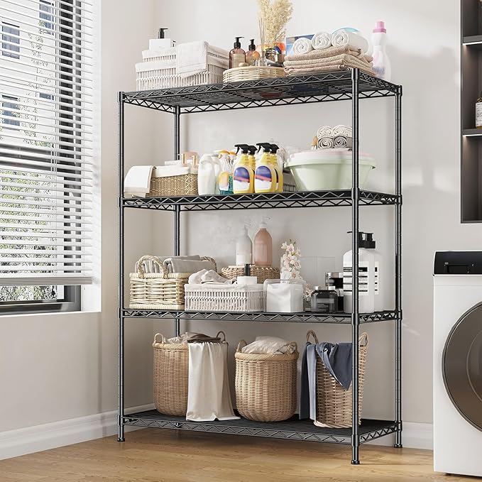 Xcity Storage Shelves, 4 Tier Heavy Duty Metal Shelving Unit with Wheels, 1600 LBS Capacity Adjustable Steel Wire Shelf Organizer for Pantry, Kitchen, Garage, 18" D x 36" W x 60" H, Black - Image 5