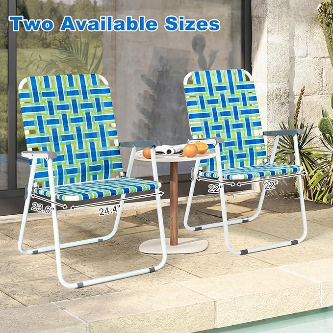 VINGLI Oversize Patio Lawn Webbed Folding Chairs Set of 2, Outdoor Beach Chair Portable Dining Chair for Outdoor Yard, Garden (Blue, Oversized) - Image 4