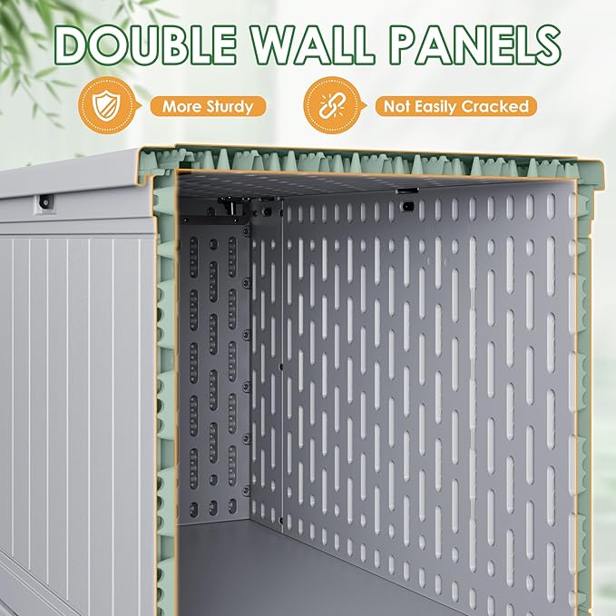 Devoko 260 Gallon Double-Wall Deck Box with Divider, Side Handles, Resin Outdoor Large Storage Box Waterproof and Lockable for Patio Furniture, Garden, Pool (Grey, 260 Gallon) - Image 4
