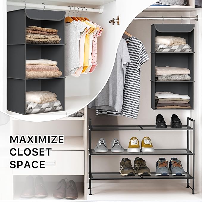Simple Houseware 3-Shelf Hanging Closet Organizer, Fabric Storage Shelves - Image 6