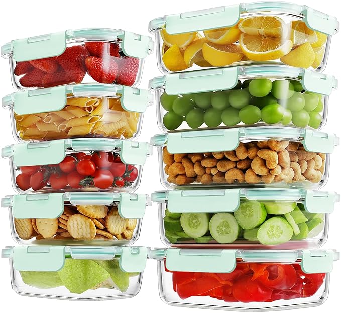 10 Pack Borosilicate Glass Meal Prep Containers by HOMBERKING