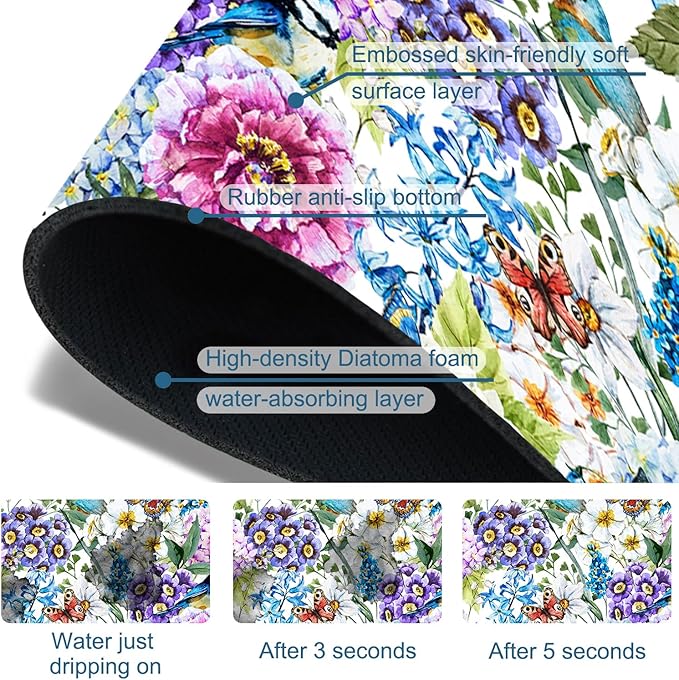 Beautiful Floral Kitchen Sink Splash Guard Faucet Mat Flower Bird Butterfly - Image 3