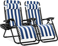 Best Choice Products Set of 2 Adjustable Steel Mesh Zero Gravity Lounge Chair Recliners w/Pillows and Cup Holder Trays - Mediterranean Blue Striped by BestChoiceProducts