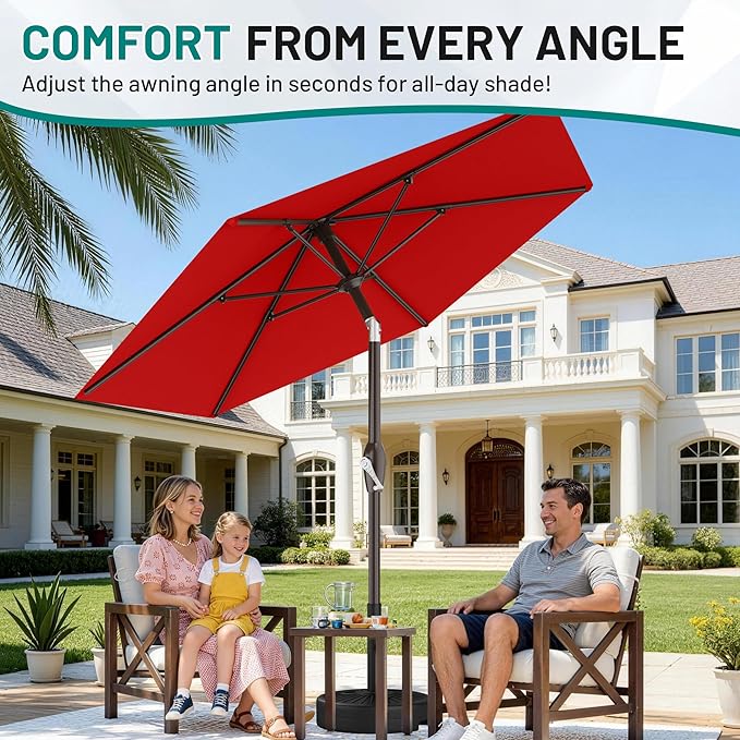 AreShark 7.5FT Patio Umbrella Table Market Umbrella with 6 Sturdy Ribs, Button Tilt/Crank Heavy-Duty Round Outdoor Umbrellas for Garden, Deck, Backyard,and Pool, Red - Image 4