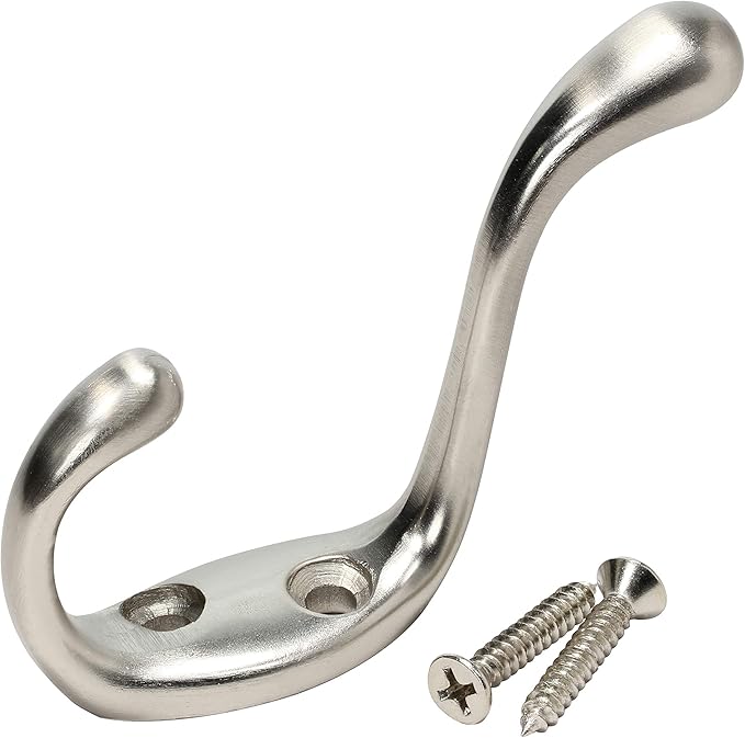 Rok Hardware Heavy Duty Dual Coat Hook, Brushed Nickel, 10 Pack ROKCH101BN by Rok