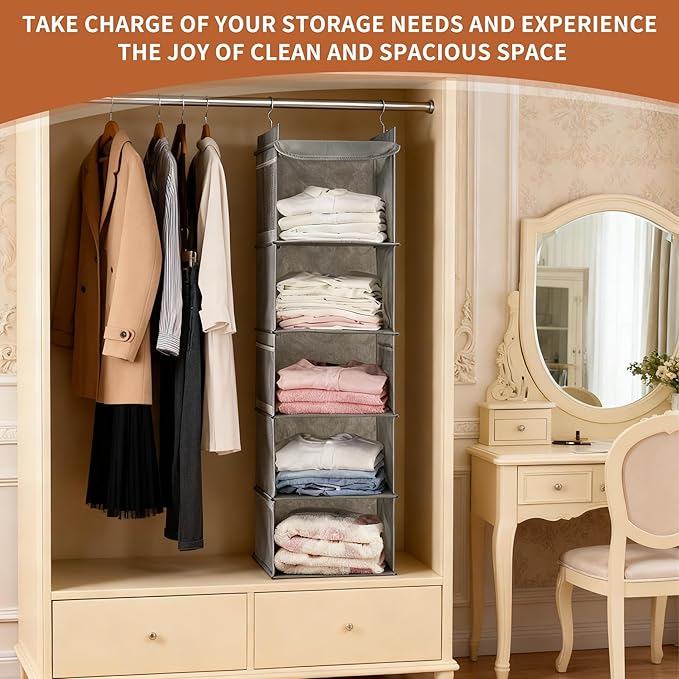 5-Shelf Hanging Closet Organizer and Storage, Closet Hanging Storage Shelves - Image 4