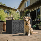ROJIK Outdoor Storage Housing Deck Box - Waterproof Patio Furniture, Garden Tools, Cushions, Pool Accessories Storage Bench with Lockable Lid and Side Handles (Black 110 Gal) - Image 7
