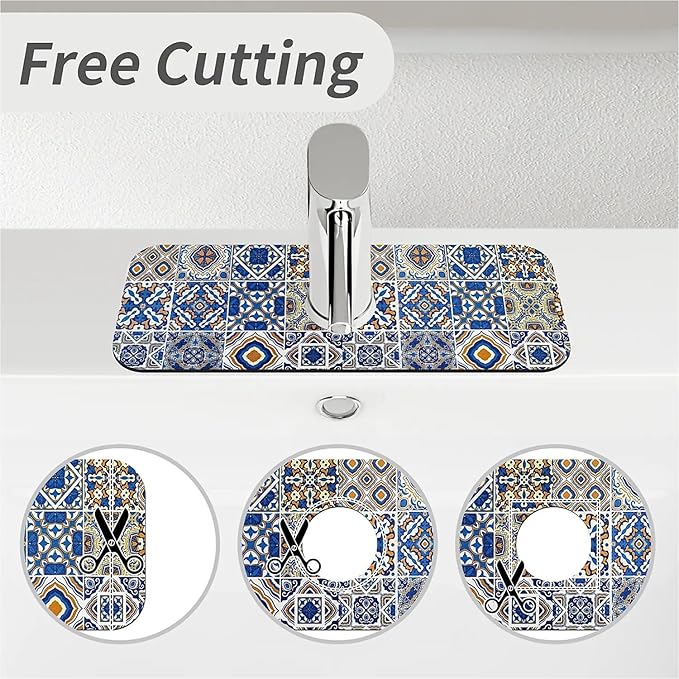 Kitchen Sink Splash Guard，Traditional Moroccan tiles Faucet Mat Sink - Image 5