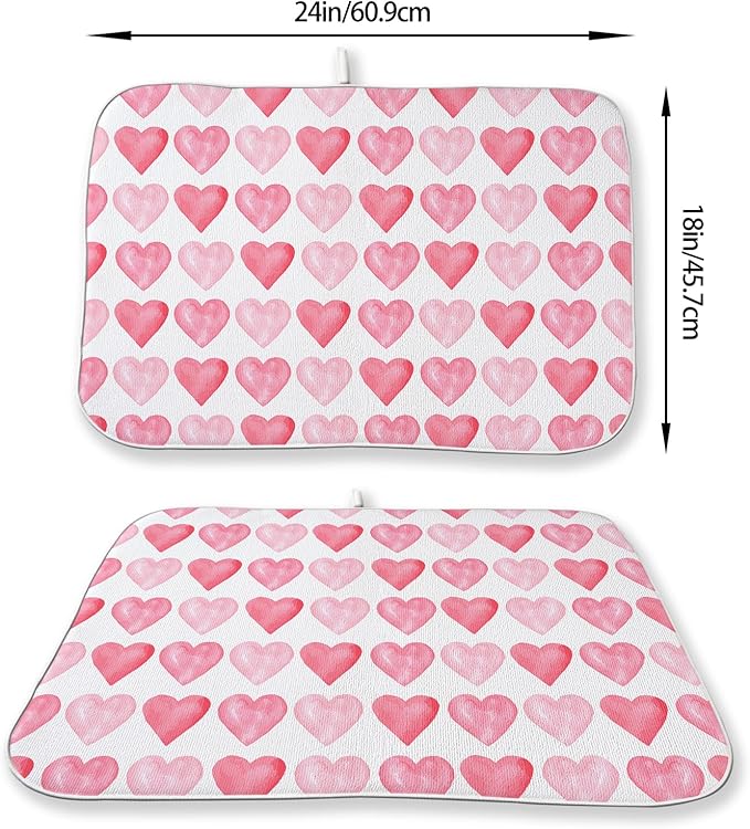 Valentines Day Dish Drying Mats 18x24 Inch Love Pink Heart Drying Mats - Image 2