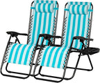 Nazhura Set of 2 Relaxing Recliners Patio Chairs Adjustable Steel Mesh Zero Gravity Lounge Chair Beach Chairs with Pillow and Cup Holder (Light Blue Stripe) by NazhuraGoodCompanionAtHome