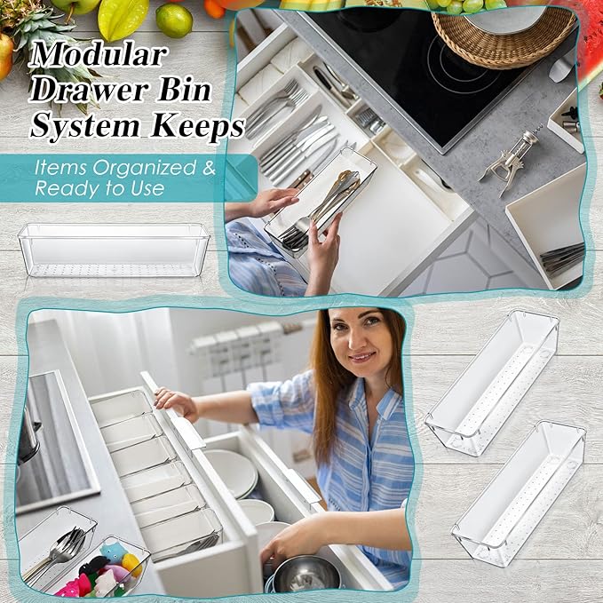 Maitys 12 Pcs Clear Drawer Organizer 9 x 3 x 2 Inches Plastic Rectangle Trays - Image 4