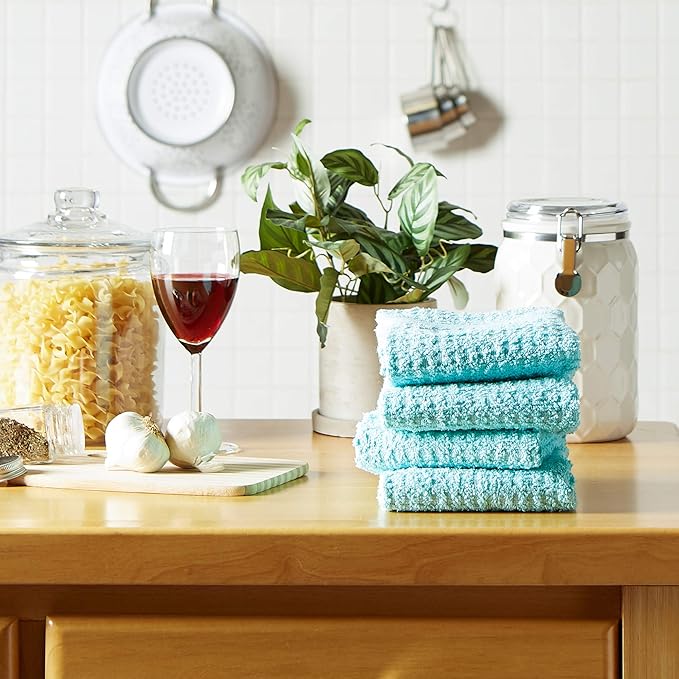 DII Basic Terry Collection Waffle Dishtowel Set, Solid Aqua, 4 Piece - Image 7