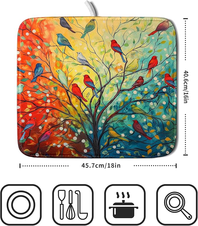 Colorful Spring Tree Bird Dish Drying Mats - Image 2