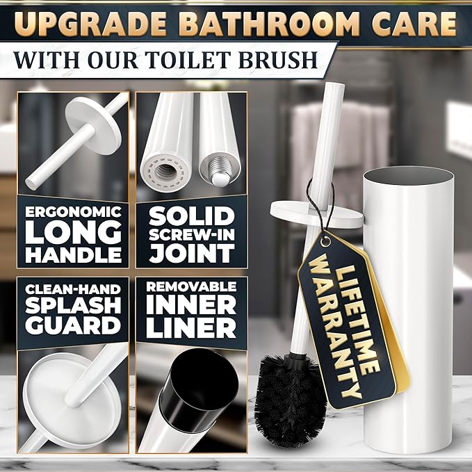 Stainless Steel Toilet Brush and Holder Set White - Image 4