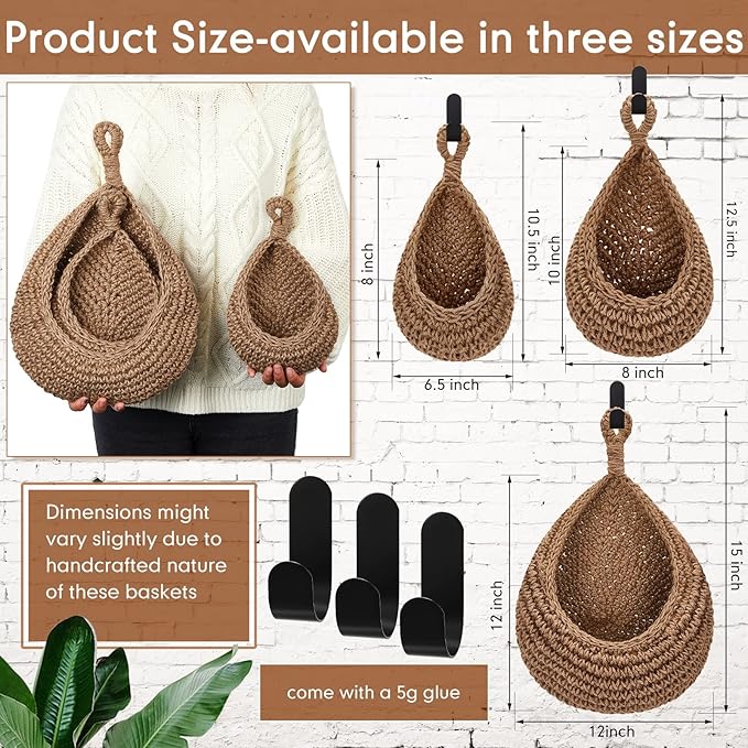 Honeydak Boho Decor Hanging Wall Baskets - Image 3