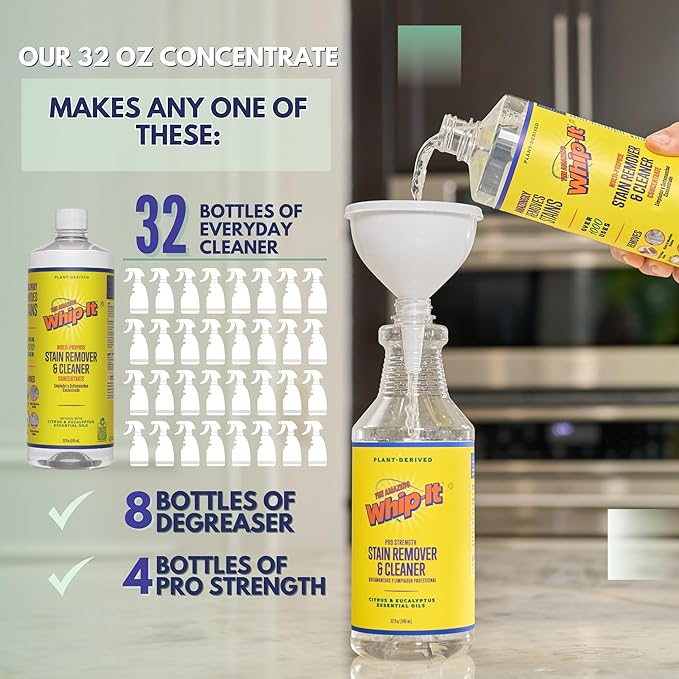 Whip-It Stain Remover and Concentrate Kit, 2-32oz Concentrates & 1-32 OZ Pro - Image 5