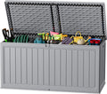 JUMMICO 270 Gallon Outdoor Storage Deck Box with Divider, Double Wall Storage Box with Lockable Lid for Garden Tools, Pools Supplies (Gray) by JUMMICO
