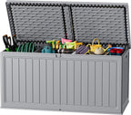 JUMMICO 270 Gallon Outdoor Storage Deck Box with Divider, Double Wall Storage Box with Lockable Lid for Garden Tools, Pools Supplies (Gray) by JUMMICO
