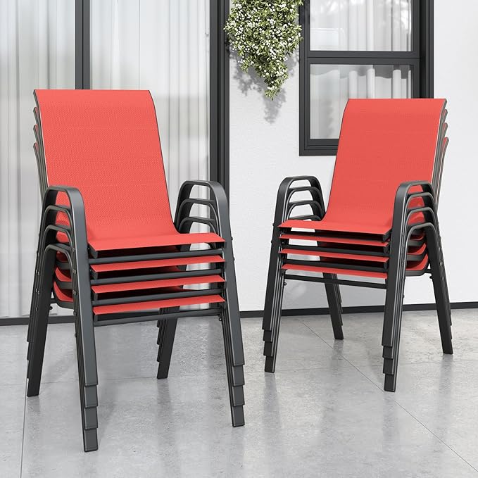 Patio Chairs Set of 8, Stackable Outdoor Dining Chairs for All Weather Textilene Fabric & Metal Frame, Outdoor Chairs Set for Backyard Deck Garden by Vimstora