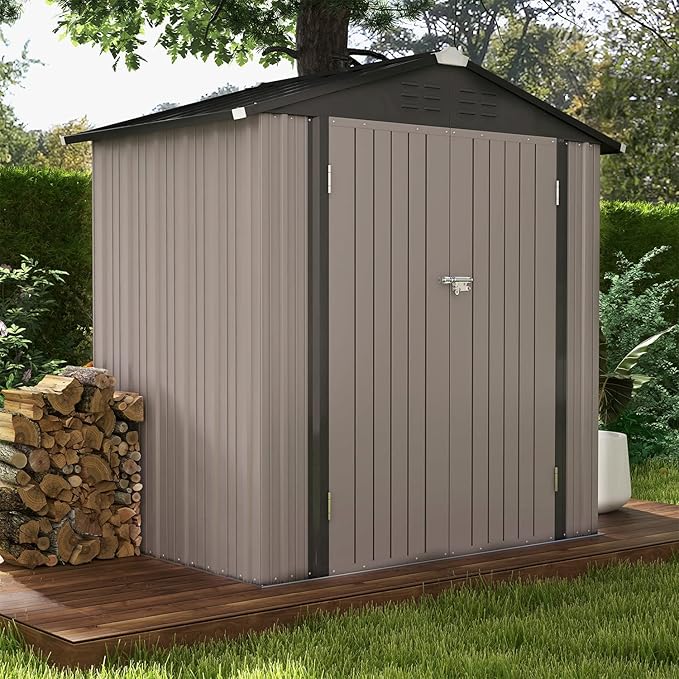 Patiowell 6x4 FT Outdoor Storage Shed, Garden Tool Storage Shed with Sloping Roof and Double Lockable Door, Outdoor Shed for Garden Backyard Patio Lawn, Brown - Image 2