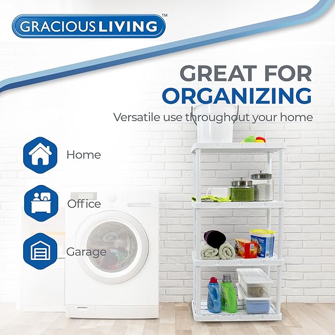 Gracious Living 4 Shelf Knect-A-Shelf Ventilated Light Duty Storage Home Organizer with Adjustable Shelves for Garage, Basement, and Laundry, White - Image 5