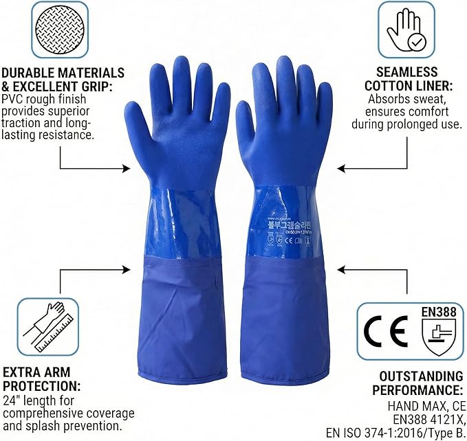 Youneedthat Chemical Resistant Gloves, Seamless Cotton Lined, Heavy Duty - Image 4