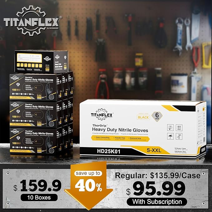 TitanFlex Heavy Duty Black Industrial Nitrile Gloves - Image 2