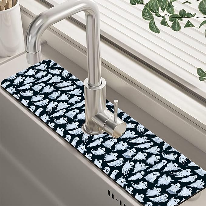 Halloween Ghost Kitchen Sink Splash Guard Mat Absorbent Fast Drying Mat Faucet by Unknown