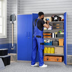 Yizosh Metal Garage Storage Cabinet with 2 Doors and 5 Adjustable Shelves - 71" Steel Lockable File Cabinet,Locking Tool Cabinets for Office,Home,Garage,Gym,School (Gray Blue) - Image 6