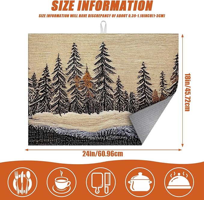 Forest Dish Drying Mat for Kitchen Counter Microfiber Absorbent Dish Tree - Image 2