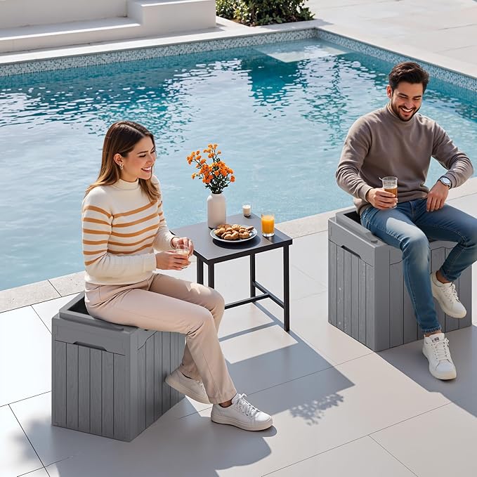 Devoko 30 Gallon Resin Deck Box 2 Pack Outdoor Indoor Waterproof Storage Box for Patio Furniture Pool Accessories Storage for Cushion Garden Tools (Grey, 2 Pack) - Image 5