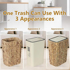 Boho Trash Can with Lid for Bathroom, 2.6 Gallon Small Rattan Garbage Can with - Image 3