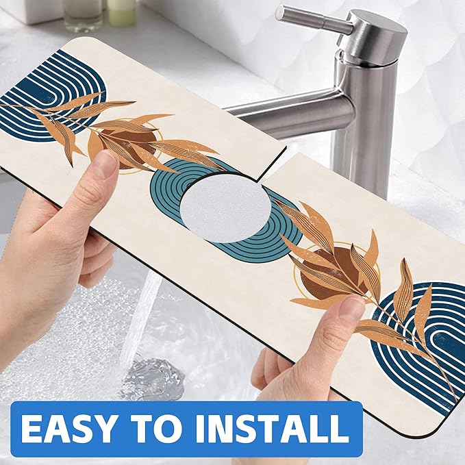 Abstract Blue Minimalistic Sink Faucet Absorbing Mat Sink Splash Guard Faucet - Image 6