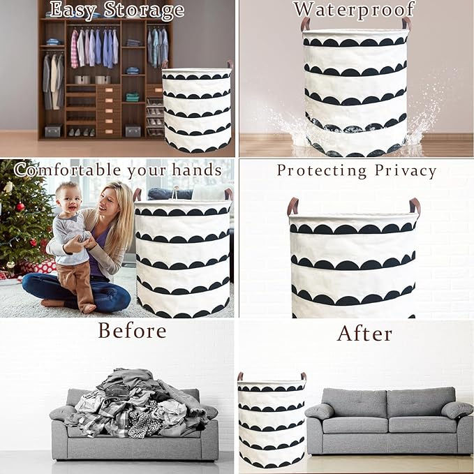 Waterproof Laundry Hamper Collapsible Laundry Basket Leather Handle Laundry Bag - Image 3