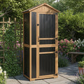 Outdoor Storage Cabinet, Wood & Metal Garden Shed with Waterproof Asphalt Roof, Patio Organizer with 3 Fixed Shelves & Removable Shelf for Long Tools, Lockable Magnetic Doors for Backyard Garage Pool by PETSCOSSET