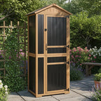 Outdoor Storage Cabinet, Wood & Metal Garden Shed with Waterproof Asphalt Roof, Patio Organizer with 3 Fixed Shelves & Removable Shelf for Long Tools, Lockable Magnetic Doors for Backyard Garage Pool by PETSCOSSET