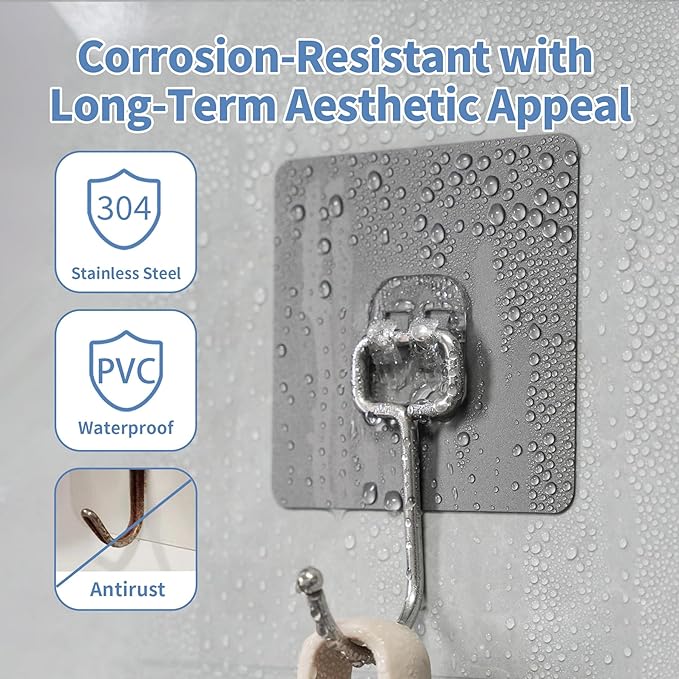 Adhesive Wall Hooks for Hanging - 60lb Heavy Duty Waterproof & Rustproof - Image 3