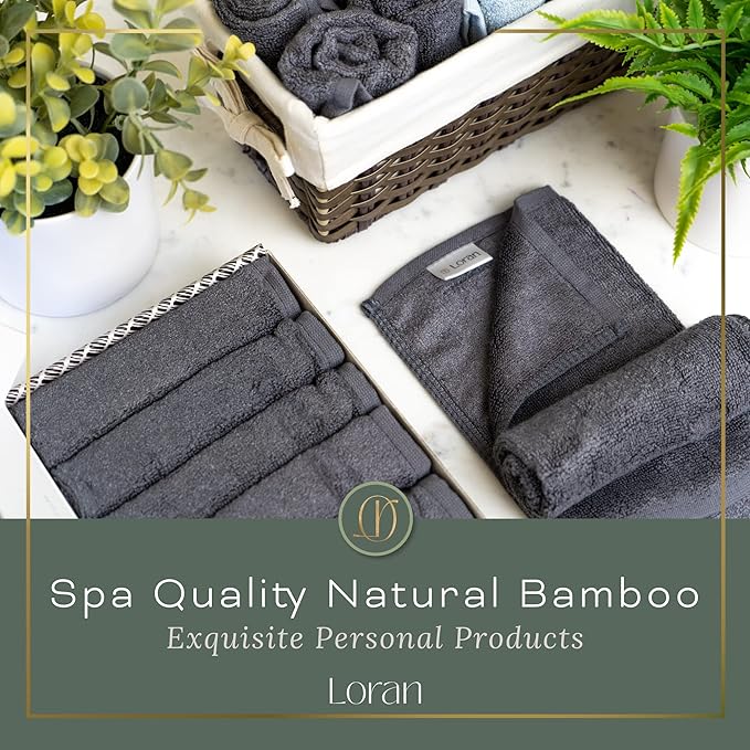Charcoal Grey Washcloths Set of 6 Soft Facial Cloths 10” x 10” 100% Viscose - Image 3