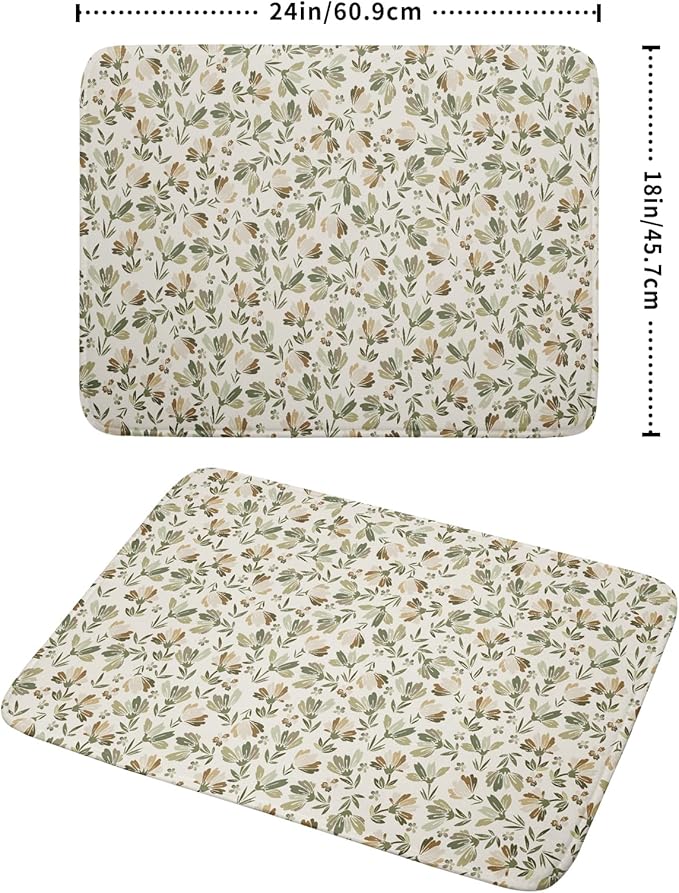 Spring Summer Daisy Floral Leaf Dish Drying Pad 18 x 24 Inch - Image 2
