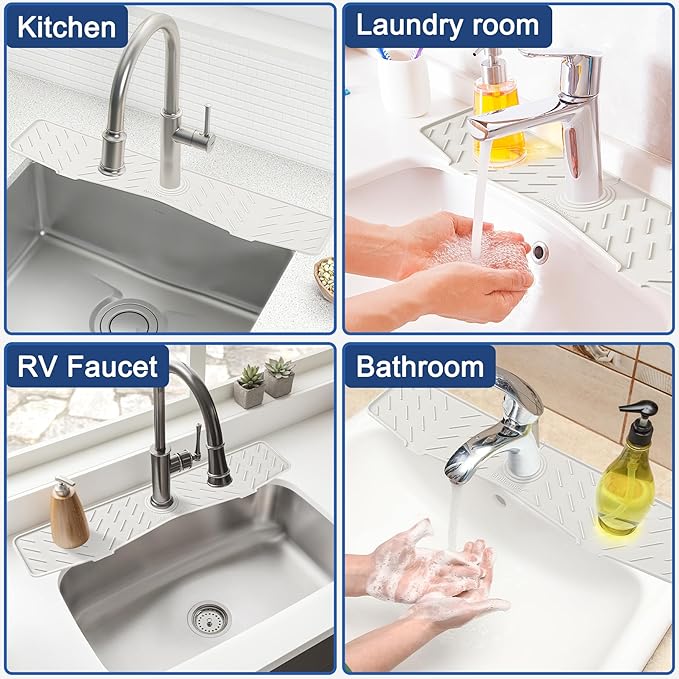 Meiliweser Faucet Mat for Kitchen Sink – 24” x 5.1” Extra-Long Silicone Splash - Image 7