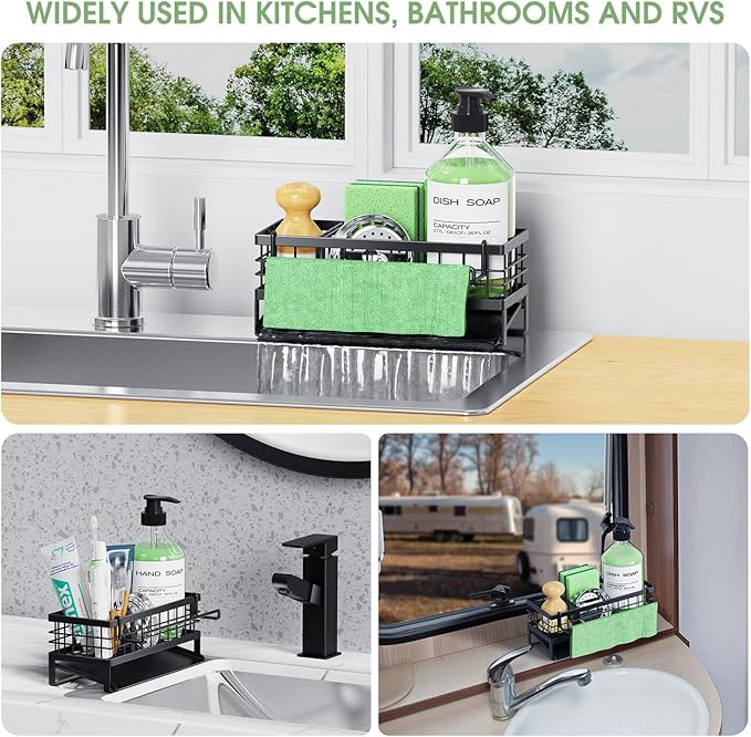 Self-Draining Kitchen Sink Caddy, Rustproof Non-Slip Metal Sponge Holder - Image 8
