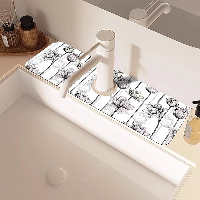 Water Lily Flower Kitchen Sink Splash Guard Mat Absorbent Fast Drying Mat - Image 2