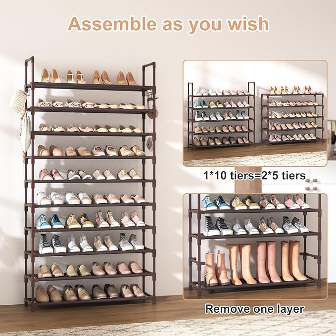 VTRIN 10 Tiers Shoe Rack Tall Large Capacity 50 Pairs Wide Shoe Organizer - Image 5