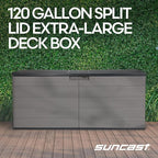Suncast 120 Gallon Deck Box - Resin Outdoor Storage Box for Patio Cushions, Pool Accessories, & Garden Tools, Lockable Outdoor Storage Bin with Split Lid, Extra Large Dove Gray Outside Container - Image 2
