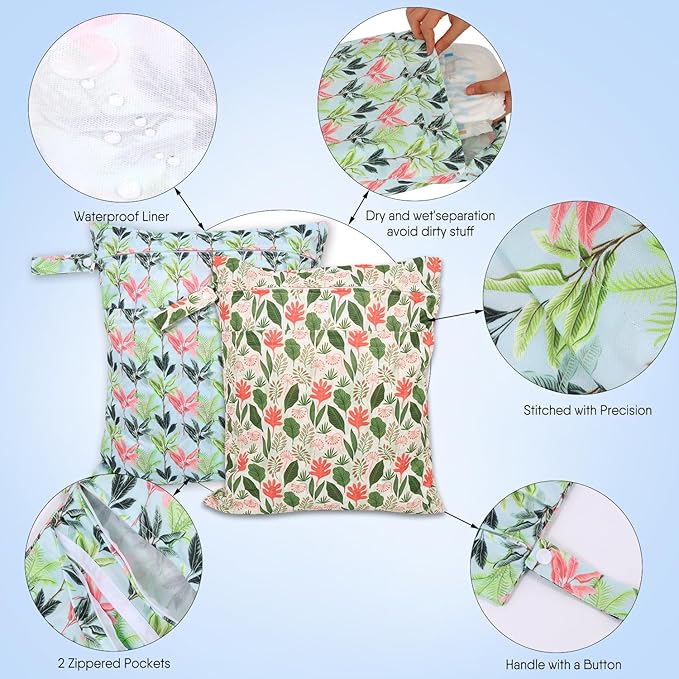 2pcs Travel Waterproof Laundry Bag, Cloth Diaper Wet Dry Bags - Image 2