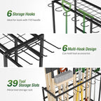 Garden Tool Organizer Rack with Wheels Up to 39 Tools, Heavy-Duty Steel Yard Tool Organizer for Garage Storage with 12 Hooks, Broom Holder & Garden Tool Rack for Shed, Patio, Outdoor Use, Black - Image 3