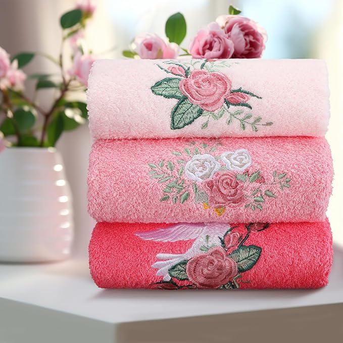 Rose Floral Hand Towels Farmhouse Pink Rose Bathroom Decor 14x29 Inch - Image 5